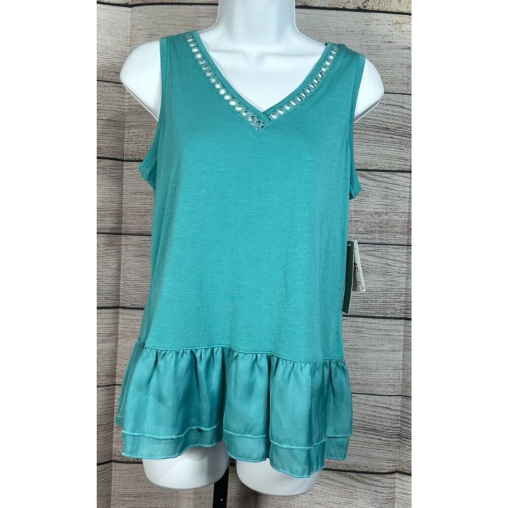 Sharon Young Women’s V-Neck Ruffled Hem Tank Top New With Tags Size S